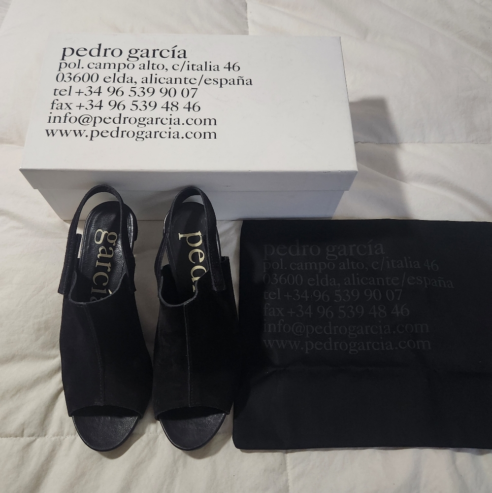 Pedro Garcia Slingback Pumps Black Suede Leather Heels Shoes 39/US Size 8.5